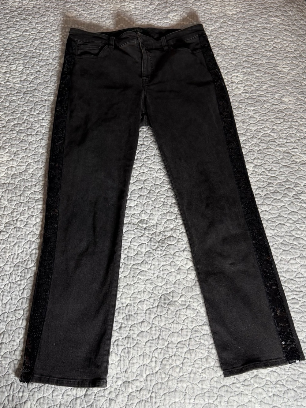 Lauren Ralph Lauren Black Straight-Leg Jeans with Sequin Side Panels. Size 10.